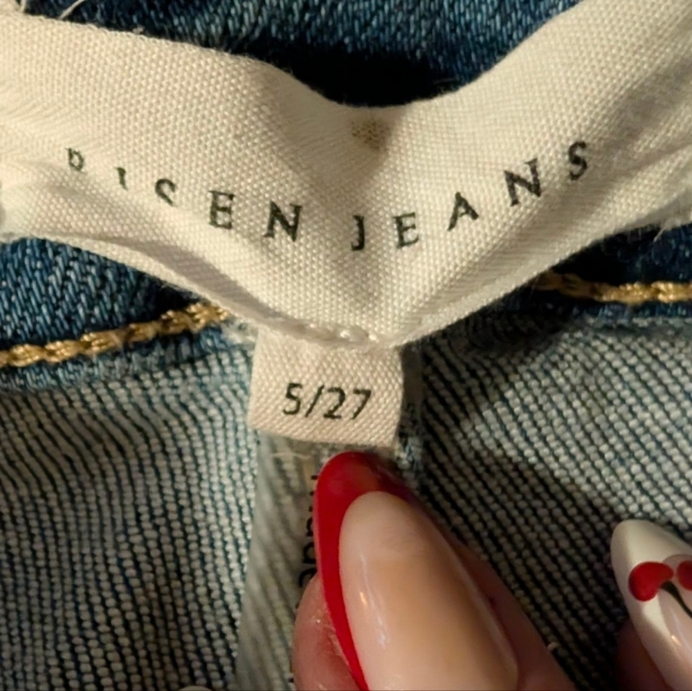 Risen Two Tone Bleach Denim Jeans Size 27 Straight Leg High Rise Contrast Wash - Picture 11 of 12